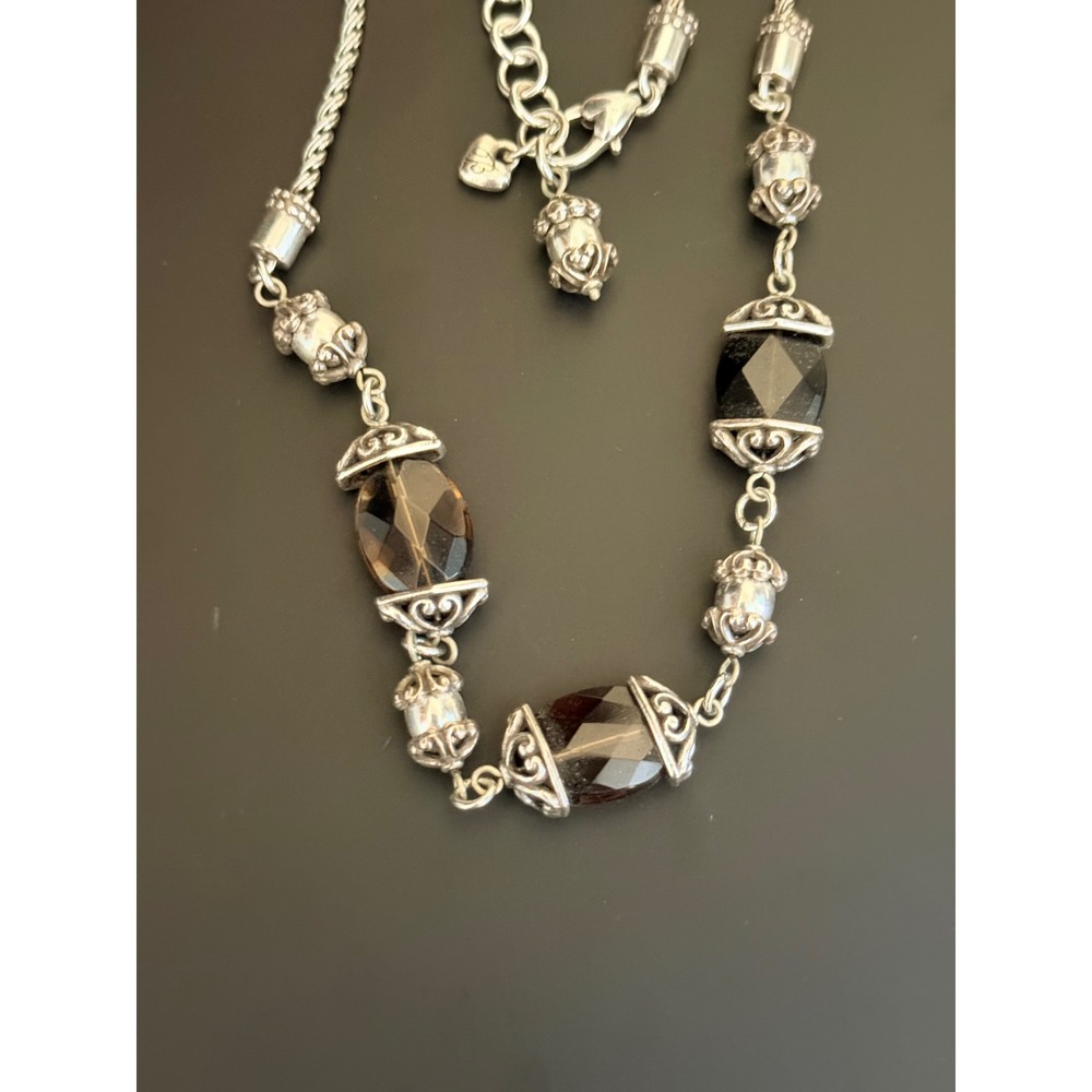 Brighton Night Mist Smoky Brown Crystal Silver Tone Ornate Station Necklace - Picture 3 of 6